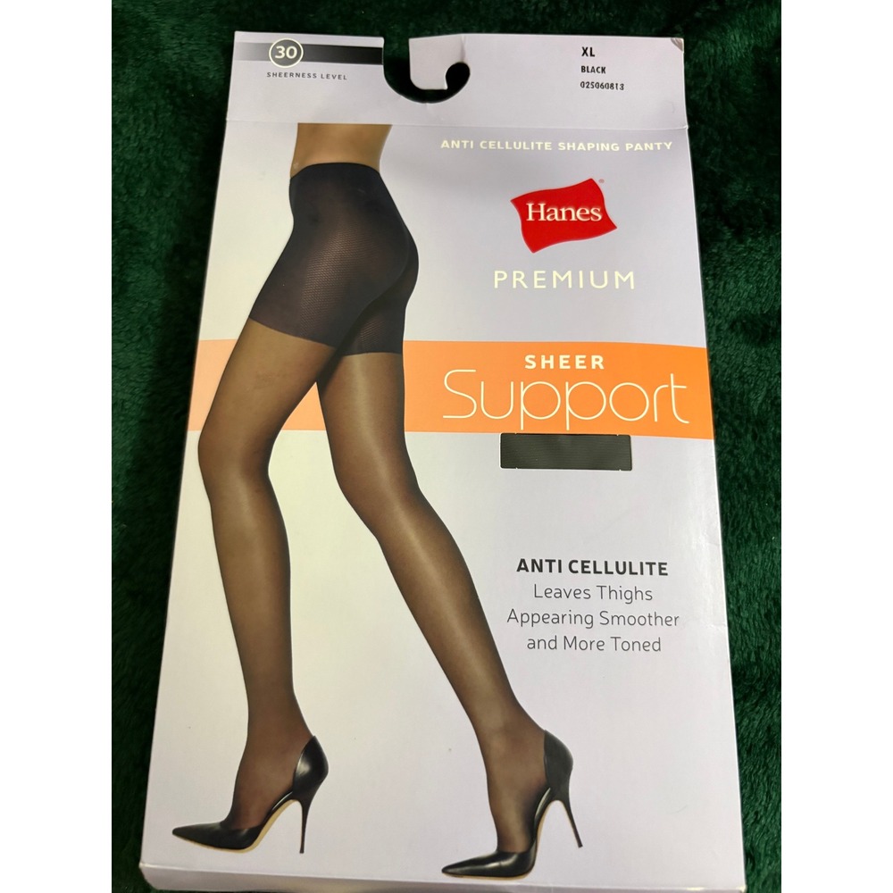 Hanes Premium Sheer Support Anti Cellulite Shaping Panty Tights Black XL 30